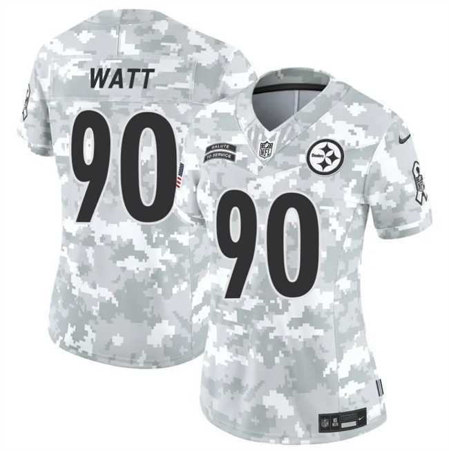 Women%27s Pittsburgh Steelers #90 T. J. Watt 2024 F.U.S.E Arctic Camo Salute To Service Limited Stitched Jersey Dzhi
